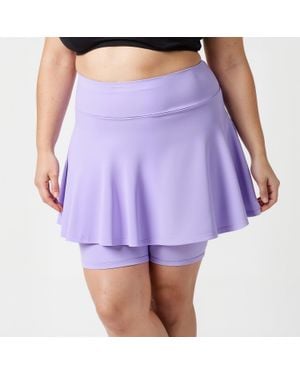 Calypsa Plus Flared Mid-Thigh Swim Skirt With Bike Shorts - Purple