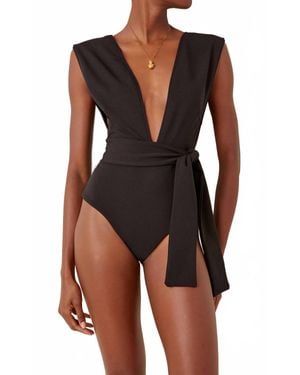 Haight Belted Crepe V-Neck One Piece Swimsuit - Black