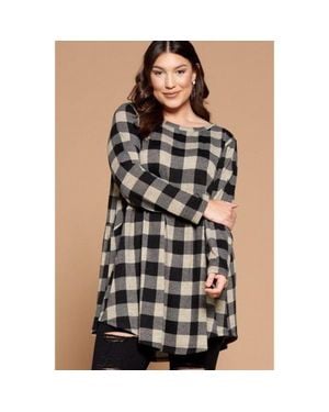 TRUEDAMES Soft Knit Buffalo Plaid Tunic Top - Black