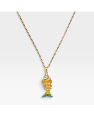 Fashnzfab Stainless Steel Enamel Articulated Fish Pendant Necklace - Metallic