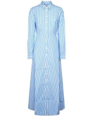 MC2 Saint Barth Vertical Stripe Long Dress With Classic Collar - Blue