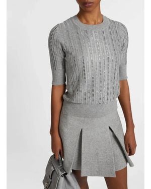 Ermanno Scervino Baguette Crystals Cashmere Viscose Top - Gray