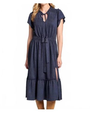 Apny Vegan Suede Short Sleeve Dress With Smocked Sleeves - Blue