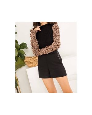 Thml Cheetah Print Sleeve Top - Black
