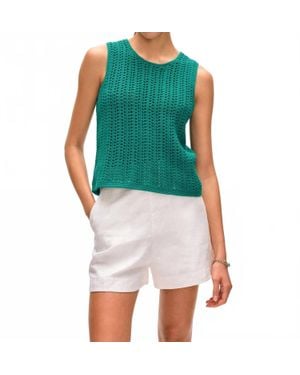White + Warren Lofty Cotton Crochet Sleeveless Tank - Green
