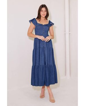 TRUEDAMES Once Upon A Time Denim Midi Dress - Blue