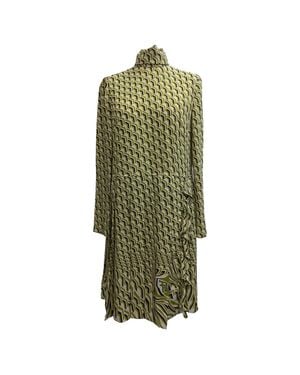 Prada Pleated Geometric Printed Midi Dress - Green