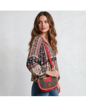 Fashnzfab Boho Beads Embroidered Animal Hair Saddle Crossbody Bag