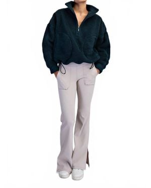 Rae Mode Sherpa Mock Neck Quarter Zip Jacket - Blue