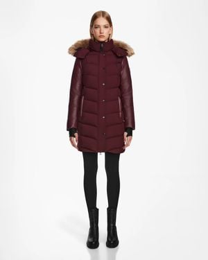 Rudsak Elsa Mid-Length Matte Down Puffer With Recycled Leather Sleeves - Red