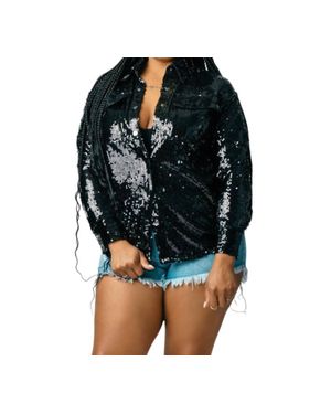Riviera Long Sleeve Sequin Top - Black