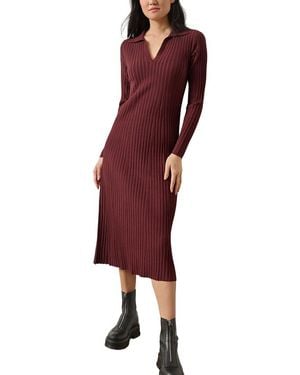 Lilla P Slim Fit Long Sleeve Rib Henley Dress - Red