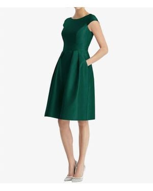 Alfred Sung Cap Sleeve Pleated Cocktail Dress With Pockets - Green