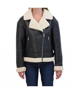 Sebby Faux Leather Shearling Moto Jacket - Black