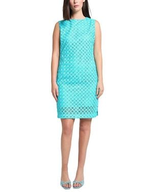 Ming Wang Geometric Lace Cutout Woven Sheath Dress - Blue