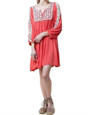 Kori Lace Peasant Dress - Red