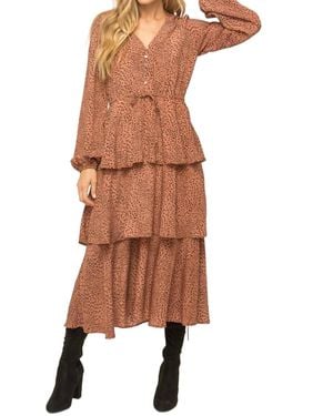 Mystree Semi Sheer Lurex Tier Midi Dress - Brown