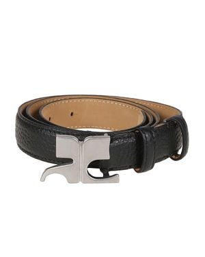 Courreges Ac Slim Textured Bull Leather Belt - Black