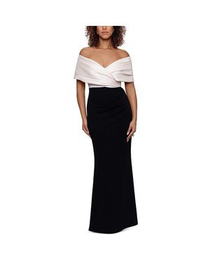 Betsy & Adam Petites Off The Shoulder Zipper Maxi Dress - Black