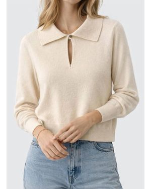 White + Warren Cashmere Keyhole Polo Top - Natural