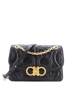 Ferragamo Gancini Turnlock Flap Bag Gancini Quilted Leather Medium - Blue