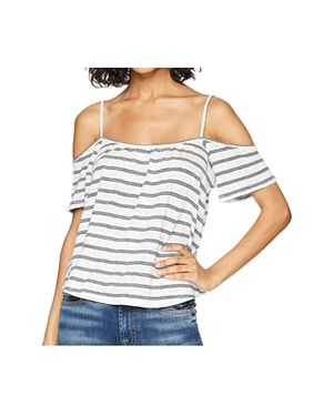 BB Dakota Keagan Striped Linen Blend Cold Shoulder Tank Top - Gray
