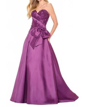 Ivonne D Lace Applique Sweetheart Neck Evening Gown - Purple