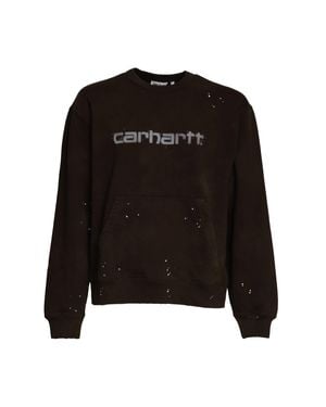 Carhartt Distressed Cotton Sweatshirt With Relaxed Fit And Logo - Black