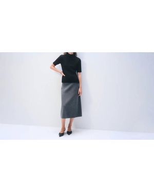 White + Warren Cashmere Ribbed Mockneck Top - Black