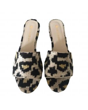 Ayca Silk Velvet Ikat Open Toe Sandal - Black