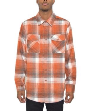 TRUEDAMES Regular Fit Checker Plaid Flannel Long Sleeve - Orange