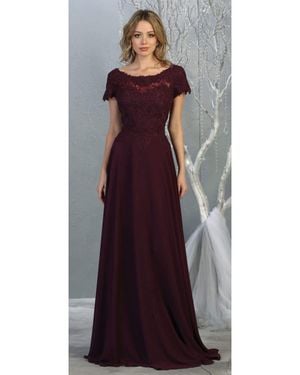 TRUEDAMES Classic Short Sleeve Mother Of Bride Formal Gown - Purple