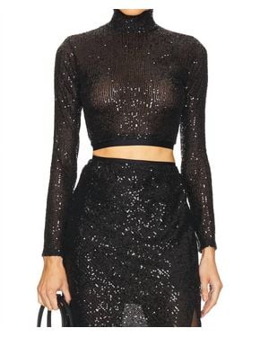 Enza Costa Sequin Cropped Long Sleeve Top - Black