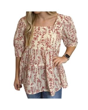 Easel Floral Peasant Top - Brown