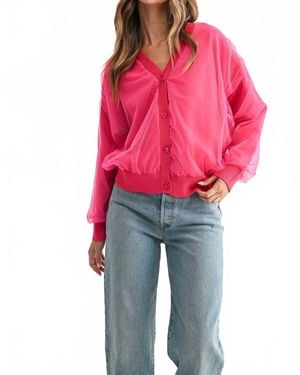 Joh Steven Sheer Ribbed Cardigan - Red