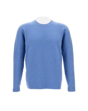 Drumohr Brushed Texture Crew Neck Sweater With Ribbed Details - Blue