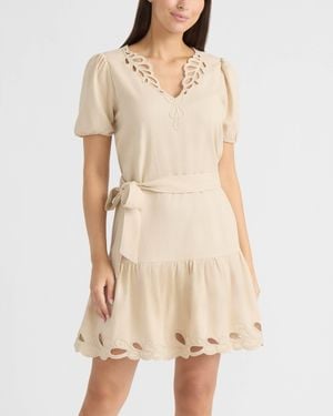 Ellen Tracy Embroidered Belted Dress - Natural