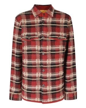 Guest In Residence Carmine Combo Plaid Cashmere Oversized Work Shirt - Red