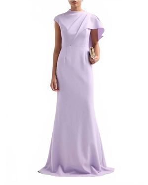 Teri Jon Asymmetric Drape Cape Gown - Purple