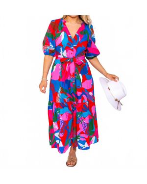 Sugarlips Wildflower Button Down Midi Dress - Red