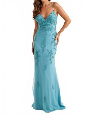 Faviana Sheath Satin Gown - Blue