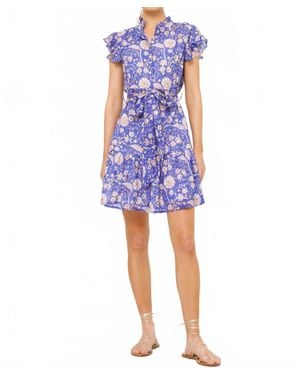 Oliphant Ruffle Collar Button Mini Carolina Dress - Blue