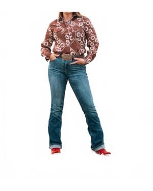 Howdy Hanny Kalei Vintage Floral Style Pearl Snap Shirt - Blue