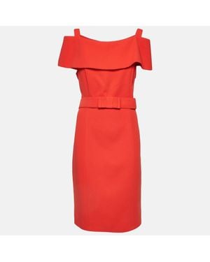 Badgley Mischka Brick Crepe Belted Short Dress - Red
