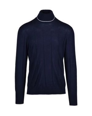 Eleventy Wool Under Jacket Sweater With Vertical Ribbed Detailing - Blue