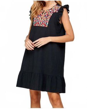 See And Be Seen Floral Embroidered Ruffle Dress - Black