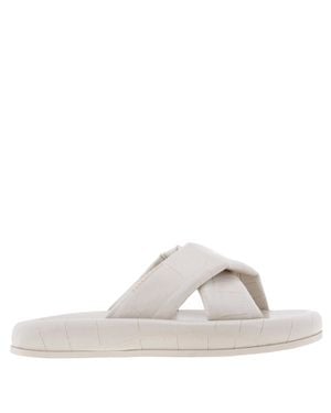 Ferragamo Ferragamo Dasie Croc-Embossed Cross-Strap Slide Sandals - White