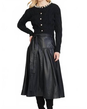 Stellah Faux Leather Midi Skirt - Black