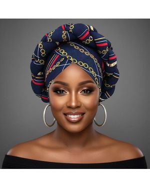 Fashnzfab Bold Abstract Pattern Printed Turban Hair Wrap - Blue