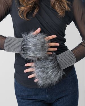 Adrienne Landau Faux Fur Fingerless Gloves - Blue